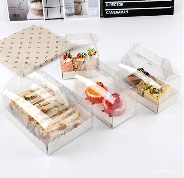 Enveloppe cadeau 10pcs Transparent Long Strip Portable Mousse Cake Pastry Box Rouleau Emballage de fête d'anniversaire Decor Decor
