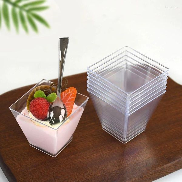 Enveloppe-cadeau 10pcs Tasse de mousse transparente en plastique jetable tasses à gâteau de dessert avec cuillères