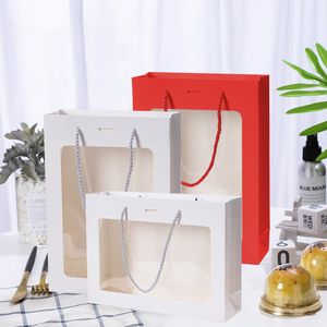 Emballage cadeau 10pcs transparent fenêtre sacs-cadeaux pour anniversaire fête de mariage cadeaux boîte emballage sac en papier personnalisé shopping sacs à main 230614