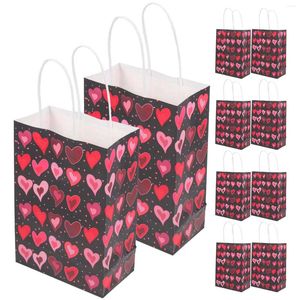 Envoltura de regalo 10 unids Día de San Valentín Corazón Bolsa de envoltorio de papel Bolsas de caramelo con asa Boda Color Kraft