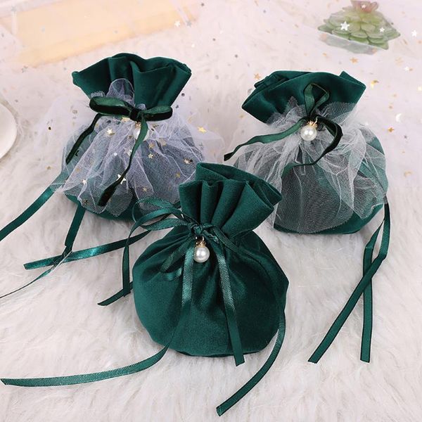 Cadeau cadeau 10pcs sacs de bonbons de velours pour la fête d'anniversaire de mariage réutilisable avec sachet de bijoux de perles