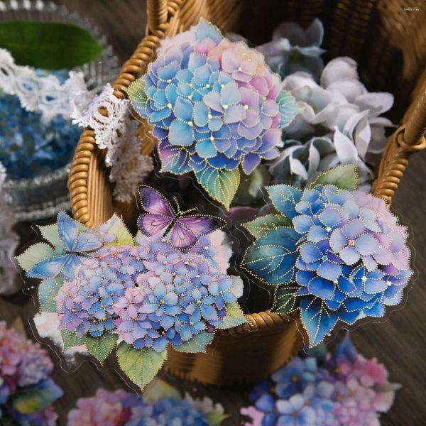 Cadeau cadeau 10pcs vintage bleu pivoine fleur autocollants pour animaux de compagnie indésirable journal éphémère feuille d'or esthétique bricolage fournitures de scrapbooking
