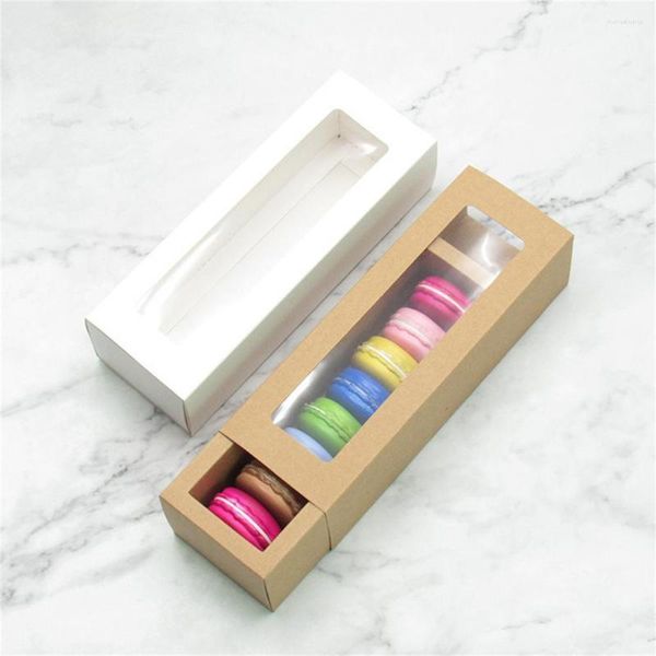 Emballage cadeau 10 pièces boîtes d'emballage de boulangerie visibles papier clair conteneur de biscuits boîte de Macaron avec fenêtre Containe anti-poussière pour anniversaire