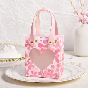 Geschenkwikkeling 10 stcs Wedding Candy Bags Transparante raamverpakkingen Dozen roze romantische bloem draagbare verjaardagsfeestjes benodigdheden
