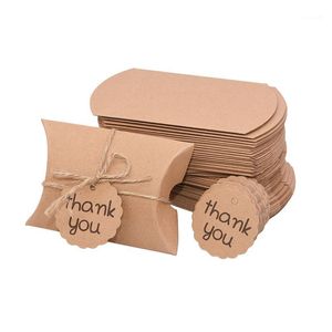Cadeau cadeau 10pcs faveur de mariage boîte de papier kraft avec étiquettes de remerciement et fête de corde fournitures de paquet de bricolage oreiller boîtes de forme carrée1