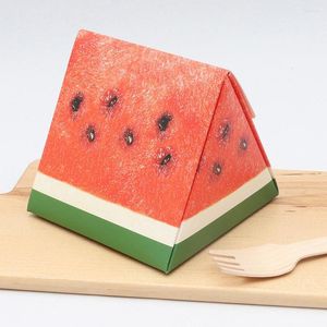 Geschenkomschakeling 10 stcs Wedding Party Cake Candy Dessert Packing Box Paper Bakery Cute Mousse Portable Triangle Case Watermelon gevormd