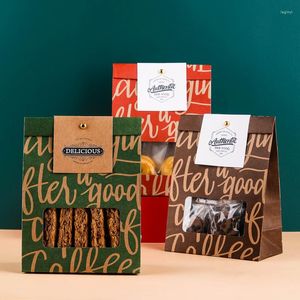 Geschenkwikkeling 10 stcs Wedding Party Kraft Paper voor kleine bedrijven Groothandel verpakking Transparant Candy Biscuit Shopping Bag 2023