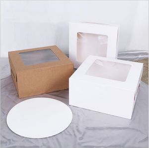 Geschenkomschakeling 10 stks Witbruine kartonnen cakebox met helder raam huis feest Diy Dessert Cupcake Packing Package 221202