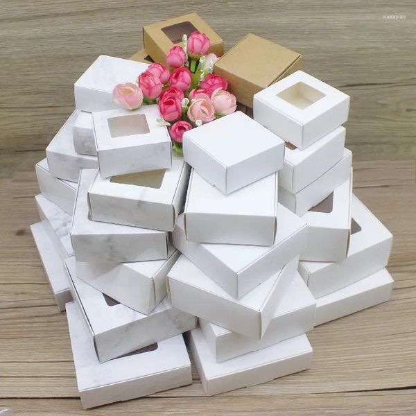 Enveloppe cadeau 10pcs blanc / kraft papier / marbre blanc couleurs différentes tailles de boîtes en papier d'emballage carré