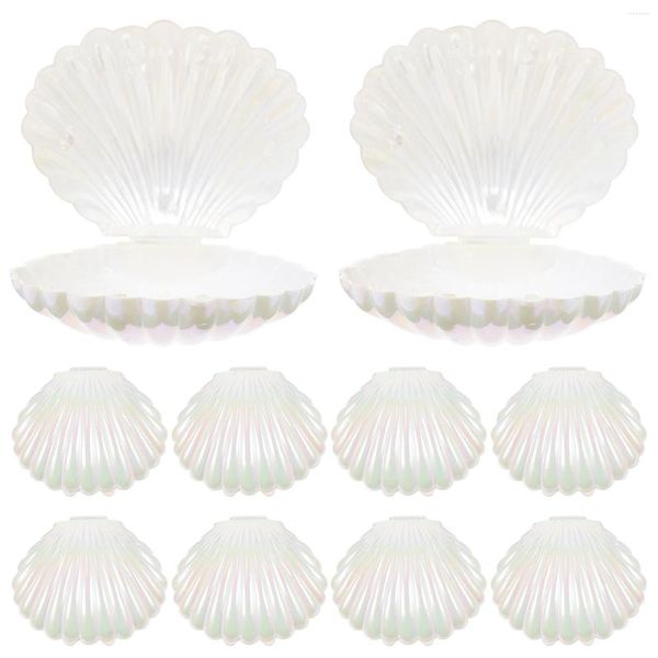 Envoltura de regalo 10 unids Concha blanca Caja de anillo de compromiso de boda para pendientes Collar Pulsera Exhibición de joyería Mini Seashell Treat