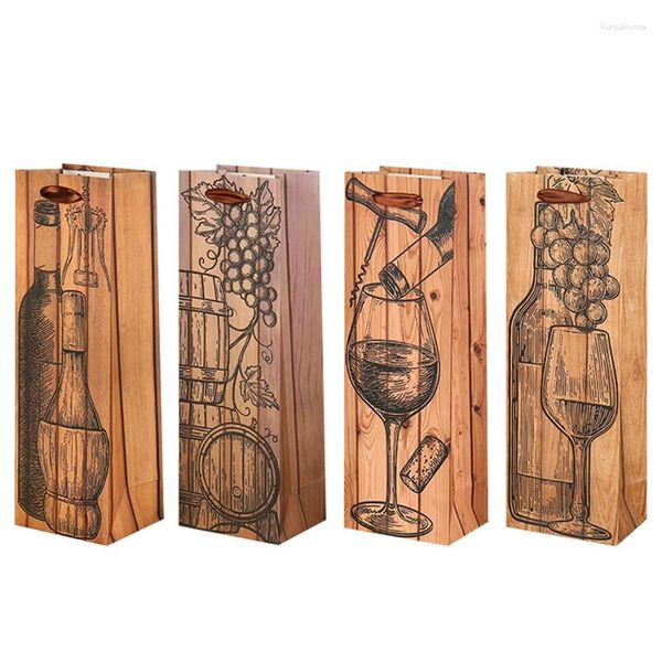 Enveloppe cadeau 10pcs Bois Grain Vintage Vin rouge Sac portable Single Bouteille Paquet de papier Double Champagne épaissis