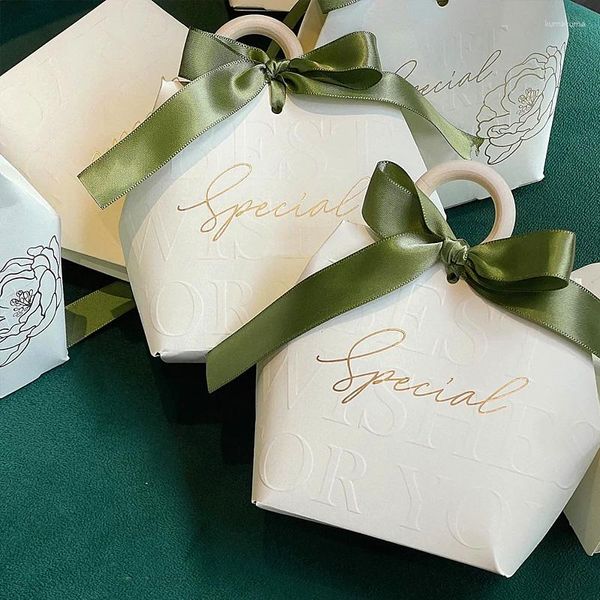 Envoltura de regalo 10 piezas de anillo de madera favores de boda para huéspedes empaquetados bolsas de dulces de chocolate Ayuda de baby shower decoración mubarak