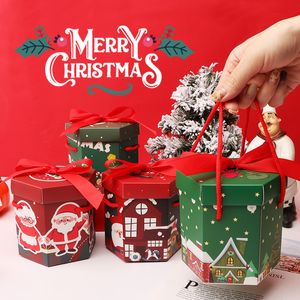 Envoltura de regalo 10Ppcs Caja de regalo de la fiesta de Navidad con cuerda portátil Caja de papel de regalo de Navidad para galletas Dulces Apple Feliz Navidad Suministros de embalaje 230630