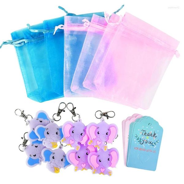 Enveloppe-cadeau 10set Blue Rose Gender Sacs de bonbons révélés avec une douche de Baby Elephant Pendant