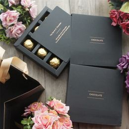 Emballage cadeau 10set élégant Valentine chocolat boîte de papier or noir Design mariage noël anniversaire bonbons emballage 220913