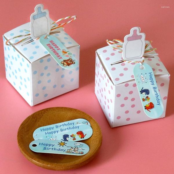 Cadeau cadeau 10sets mignon sucette bouteille papier boîte de bonbons bleu rose dot fête faveur enfants bébé douche anniversaire décoration avec étiquette