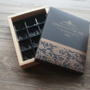 Geschenkwikkeling 12.2 * 16.2 4 cm Elegante zwarte en gele bloem 10 Set Chocolade Candy Paper Box Verjaardagsfeestje Wedding Packagingq240511
