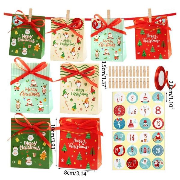 Envoltura de regalo 24/12/40 Sets Cajas de calendario de adviento de Navidad 24 días de cuenta regresiva a decoraciones de Navidad DIY Hanging Candy Bag