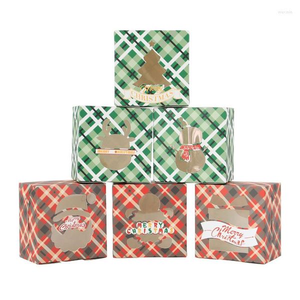 Emballage cadeau 12/24 pièces sac en papier de noël cadeaux boulangerie gâteau biscuits emballage sacs propre fenêtre conteneur alimentaire fournitures