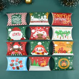 Geschenkwikkeling 12/24 -stks Kerstkussendoos Kraft Paper Xmas Candy Packaging Boxes Kids Favors Tassen Jaar Navidad Party Supplies