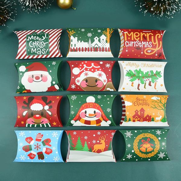 Emballage cadeau 12/24 pièces boîte d'oreiller de noël papier Kraft boîtes d'emballage de bonbons de noël enfants faveurs sacs année Navidad fête fournitures