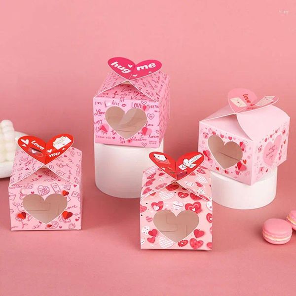 Emballage cadeau 12 / 24pcs Love Heart Open Window Box Chocolate Square Wedding Favor Faven Cake Emballage de la Saint-Valentin