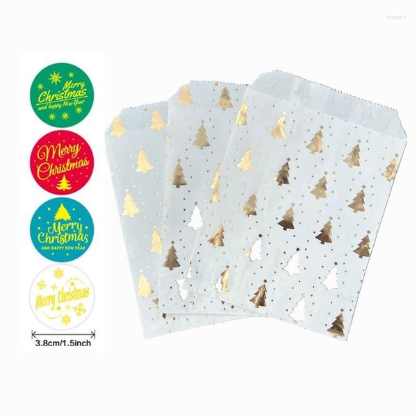 Cadeau cadeau 12-48pcs feuille d'or arbre de Noël sacs en papier kraft père Noël neige fête de vacances faveur sac d'or bonbons emballage de biscuits