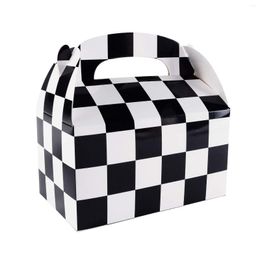 Emballage Cadeau 12 Pack Noir Et Blanc Checker Racing Drapeau Pennant Traiter Papier Boîtes En Carton Avec Poignées Pour Artisanat Bonbons Goodie Sacs
