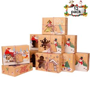 Cadeauverpakking 12 stuks kerstkoekjesdozen bruin met venster en labels voor kerstsnoepverpakking voor de feestdagen 231120