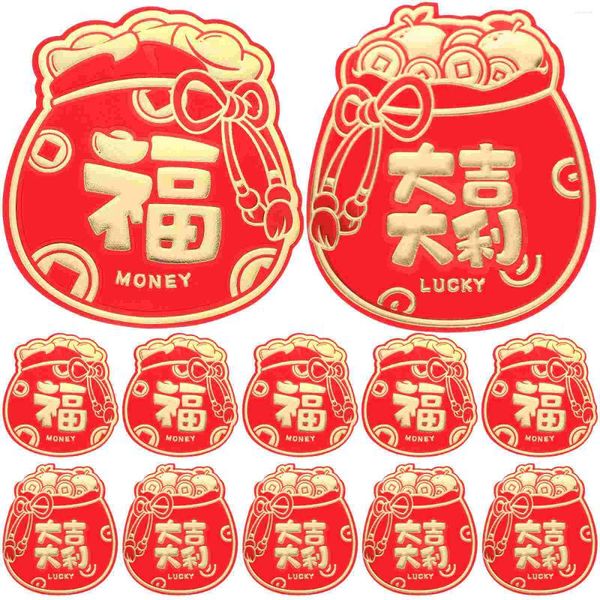 Papel de regalo 12 piezas Carteras Festival de primavera Sobre rojo Paquetes de año Bolsa de dinero Bolsas de papel de estilo chino