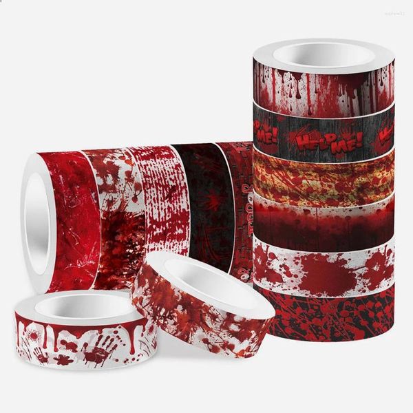 Cadeau Wrap 12 rouleaux Halloween sanglante à la main Saignement Transparent Auto-adhésif Washi Tape DIY Sac à main Matériel Pack 12pcs Décor Papier Artisanat