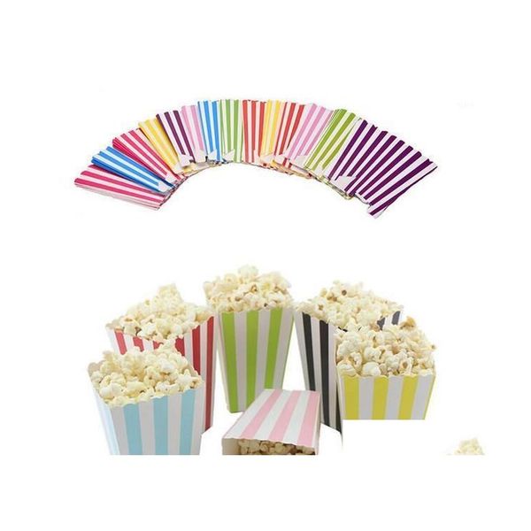 Emballage Cadeau 120 Pcs Vague Cercles Motif Pliant Bonbons Popcorn Boîtes Fête D'anniversaire De Mariage Bonbons / Sanck Faveur Sacs Papier Chritmas Sac D Dhx86