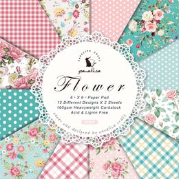 Gift Wrap 12PCS 6 "Single-side gedrukte bloemenpatroon Creative Papercraft Art Paper Handmade Scrapbooking Kit Set Book