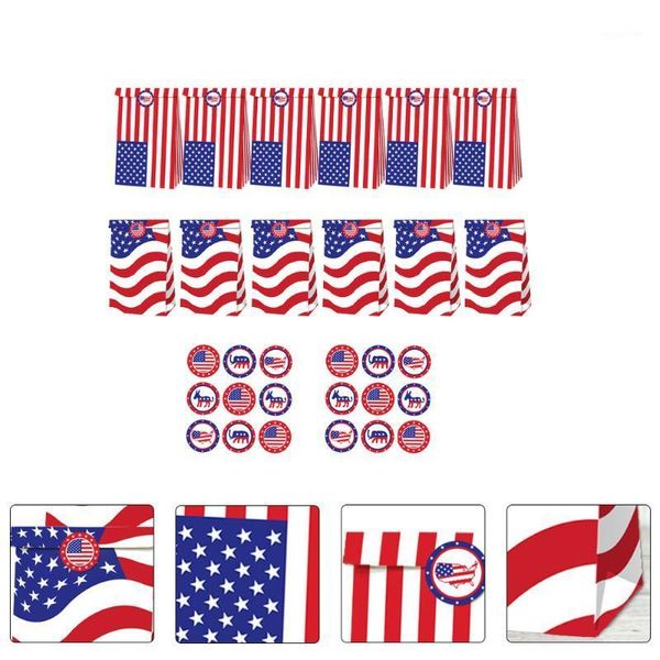 Emballage cadeau 12pcs Drapeau américain Goodie Bags Paper Party Favor avec 2 feuilles de décalcomanies