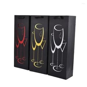Geschenkomschakeling 12 stks Zwart Kraft Paper Wine Carry Bags voor pakket -Stemping Design Jaar Xmas Wedding Packing