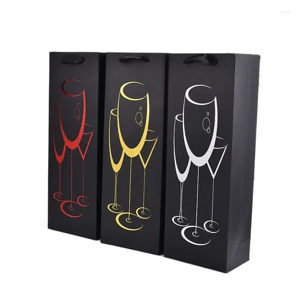 Enveloppe cadeau 12pcs Black Kraft Paper Wine transport sacs pour forfait - Année de conception de stamping