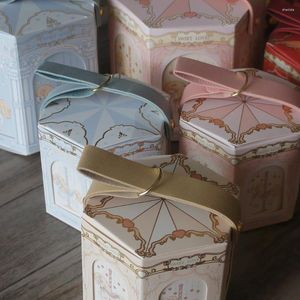 Geschenkwikkeling 12 stks blauw roze gele carrousel ontwerp papieren doos met handvat als chocoladekandsfeestje bruiloft verjaardag decoratie verpakking