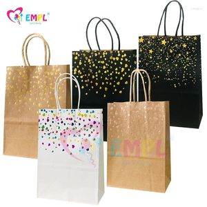 Geschenkwikkeling 12 -stcs Bronzing Love Kraft Papieren zakken met handvat Cookie Candy Bag Wedding Favor Kerst Kid Birthday