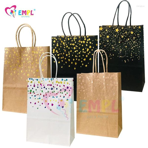 Enveloppe cadeau 12pcs Bronzing Love Kraft Paper Sacs avec manche à poignée sac de bonbons mariage favori