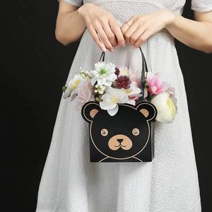 Enveloppe cadeau 12pcs Cartoon Bear Bag Kraft Paper Flower Panier de fleurs Bookies Tote d'emballage pour baby shower Fête d'anniversaire