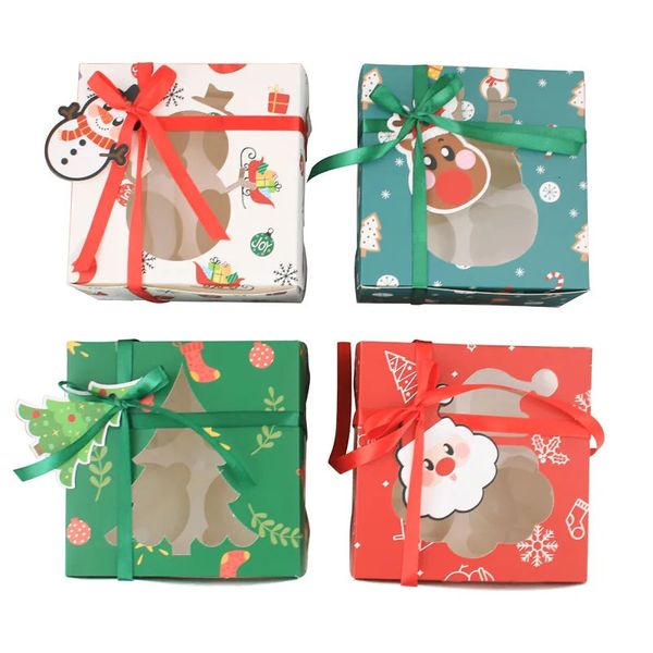Emballage cadeau 12pcs Noël 4 trous coffrets cadeaux pour pâtisseries de vacances cupcakes brownies papier de Noël boulangerie cookie boîtes de friandises 231127