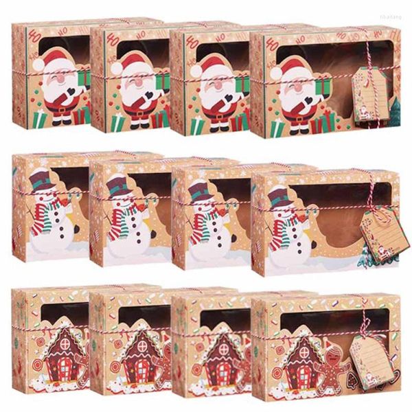 Cadeau cadeau 12pcs boîtes de bonbons de Noël boîte de papier avec carte de père Noël emballage chocolat biscuit biscuit fournitures de fête de Noël