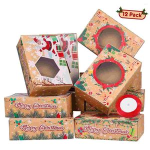 Emballage cadeau 12pcs Boîte de friandises de Noël Boîtes en papier kraft Porte-biscuits