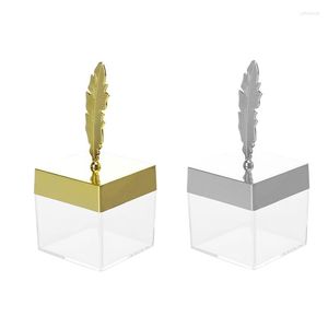 Emballage cadeau 12 pièces boîte à bonbons carrée en plastique transparent avec couvercle en plumes petit cube organisateur de stockage de bijoux conteneur faveur de fête de mariage