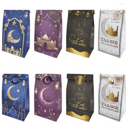 Enveloppe-cadeau 12pcs Eid Mubarak Kraft Paper Sac avec autocollants Ramadan Decoration Muslim Islamic Festival Sacs d'achat Emballage