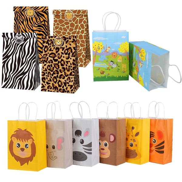 Cadeau cadeau 12pcs jungle animaux papier sacs garçon fête d'anniversaire décorations sac de bonbons boîte bébé douche garçon jungle fête fournitures sac d'emballage 220913