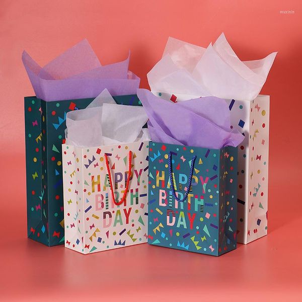 Papel de regalo 12 piezas Bolsas de papel Kraft Cajas de feliz cumpleaños con asa Kids S Baby Shower Party Favor