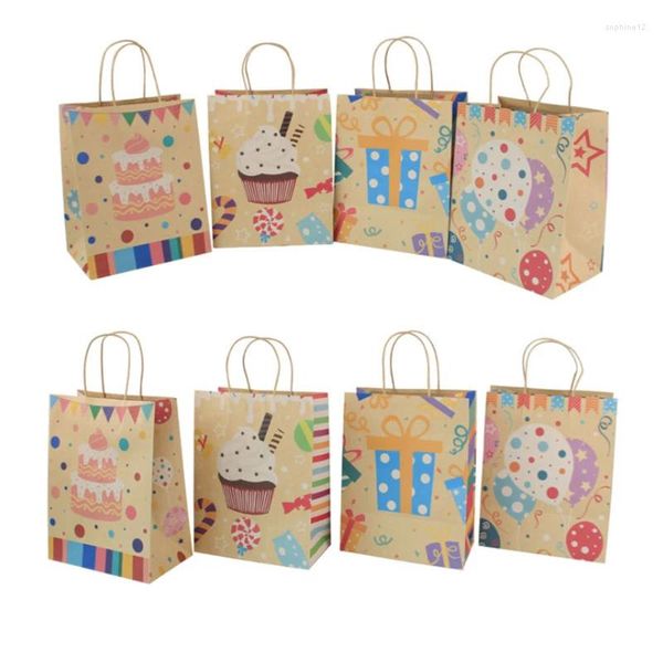 Envoltura de regalo 12 unids Papel Kraft Bolsa grande Galleta Favor Cajas de embalaje de dulces Transporte de mano Comida Baby Shower Cumpleaños