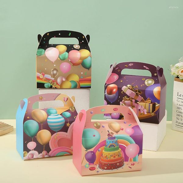 Envoltura de regalo 12 unids / lote Caja de pastel y embalaje para suministros de fiesta de cumpleaños para niños Bolsa de papel Kraft portátil Candy