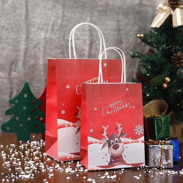Emballage cadeau 12 pcs/lot sac en papier de noël Festival sacs avec poignées fourre-tout arbre Santa cerf motif emballage PB-001